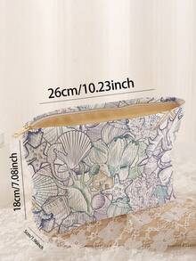 1 pieza Bolsa de almacenamiento de cosméticos portátil con patrón de conchas marinas & estrellas de mar, impresión de doble cara, bolsa de maquillaje con cremallera para viaje, organizador multifuncional de artículos de tocador - Multicolor - Ver 3