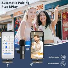 Wireless Lavalier Microphone Compatible With IPhone Type-C And Android Cameras, Plug And Play, Professional Noise Proof Clip-On Microphone For Creators And Interviews (50mAh Rechargeable Battery) - 黑色 - 查看 9