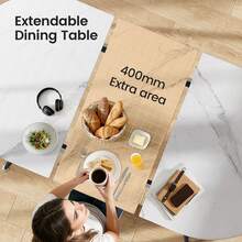 Extendable Dining Table And Chairs Set 6, 120-160cm Oval Concrete Effect With Upholstered PU Leather Chairs For Dining Room, Kitchen (Marble Effect Table + Pu White Chairs, Set Of 6) - 6 kursi garis horizontal putih - View 3