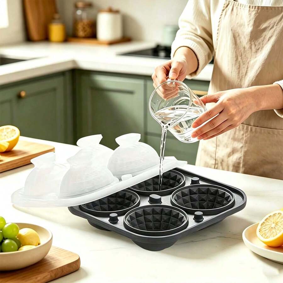 3D Large Ice Ball Silicone Mold 2-In-1 Funnel Top, Suitable For Whiskey, Cocktails And Baking, Also For Easter And Holiday Decoration, 2.4 Inch Spherical - 彩色 - 查看 1