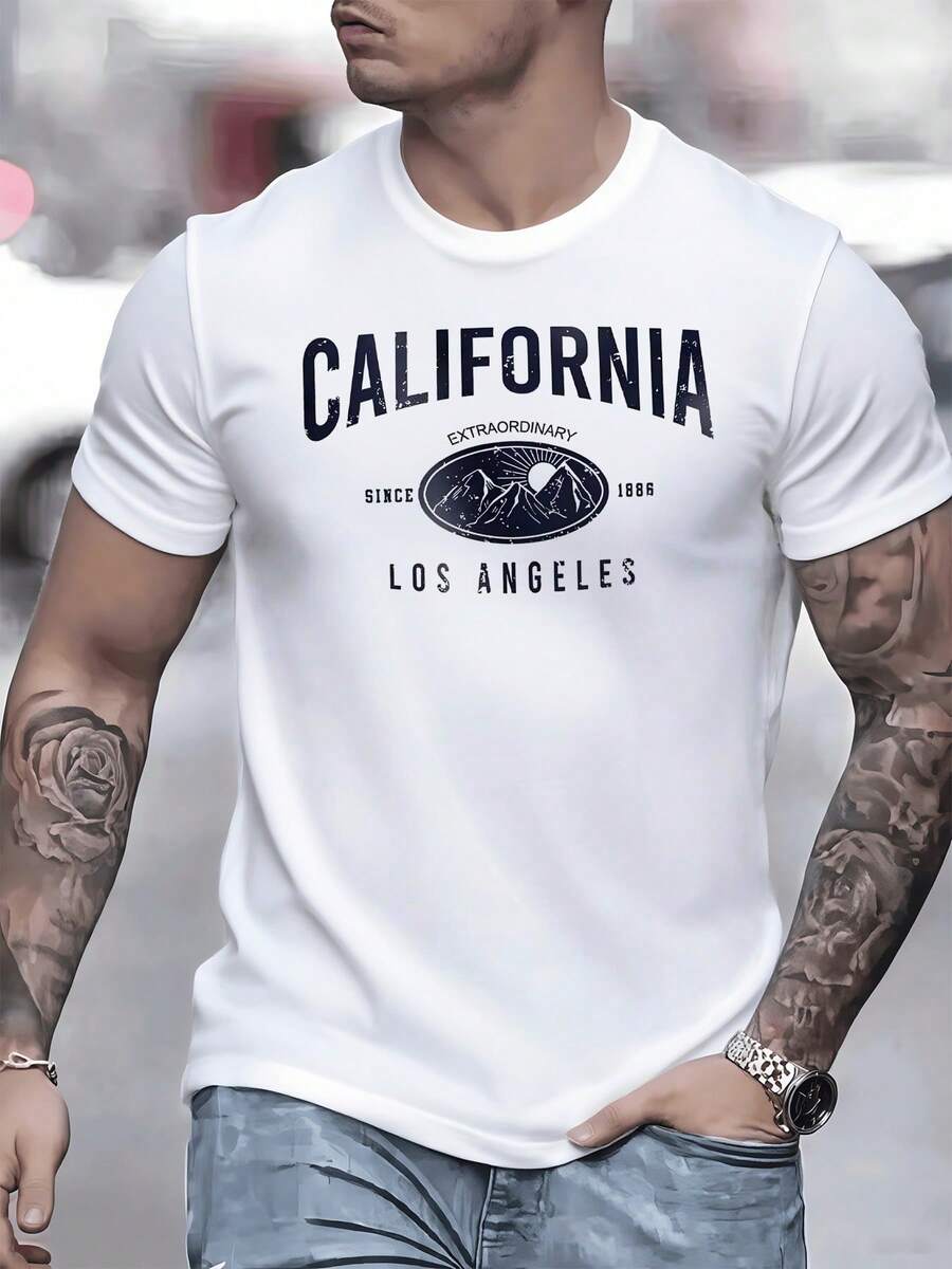 Monta?as bajo el sol naciente simbolizan la libertad de California en esta genial camiseta de hombre para lucir un aire muy veraniego - Blanco - Ver 1