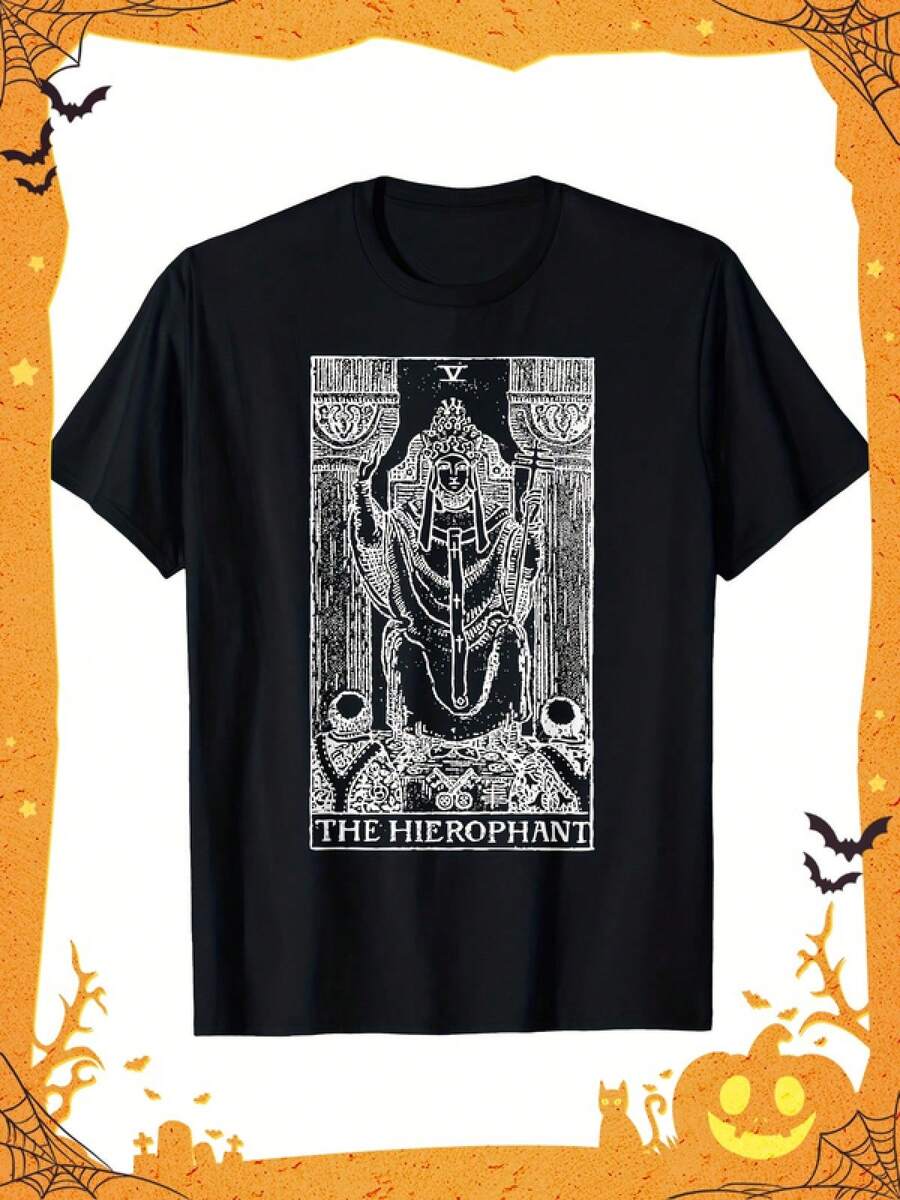 Hierophant Tarot Card Graphic T-Shirt Occult Mystic Gothic Religious Tee - 白色 - 查看 1