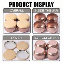 HIZTGHC 62pcs Candle Making Kit, 2.5oz, 12pcs Round Rose Gold Metal Candle Tins (With Wood Grain Lids), Wick Stickers, Wick Set, DIY Aromatherapy Candle Empty Containers, Spice, Candy And Jewelry Storage Jars - Multiple Styles - View 2