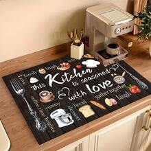 1pc Kitchen-Themed Diatomaceous Earth Kitchen Counter Mat, Highly Absorbent, Suitable For Tableware, Coffee Machine, Microwave, Etc. Fashionable Watercolor Design, Ideal Choice For Modern Kitchen. - Multicolor - View 12