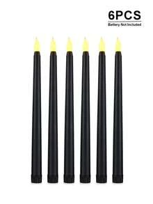 1/2/3/6/12/24入 黑色萬聖節無焰長錐形蠟燭 電池供電 LED 暖光閃爍蠟燭，適用萬聖節派對、聖誕裝飾、節日居家壁爐與壁爐架裝飾 - 萬聖節黑色 - 查看 12