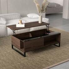 Coffee/Side Table With Lift Function, 102x58x35.5 Cm, Modern Sofa Table With Storage Space, Made Of Black Walnut Colored Steel. - 棕色 - 查看 1
