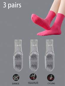 3/5/7 Paar rutschfeste Socken mit Buchstabenmuster, atmungsaktive Sport-Fitness-Yoga-Pilates-Socken bis zur Mitte der Wade, professionelle Indoor-Sport-Fitness-Yoga-Tanz-Pilates-Socken mit rutschfester Silikonsohle, Herbst - Verschiedenfarbig - Übersicht 18