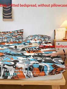 1PC Sports Theme Fitted Sheet (Fitted Sheet Only, No Pillowcase), Printed With Soccer Pattern, Snug-Fit Mattress Protector, Suitable For Twin/Full/Queen/King Size Beds. Bedroom, Guest Room, School Dorm, Hotel All-Season Decorative Item, Gift For Parents, Friends, Partners - Multicolor - View 2