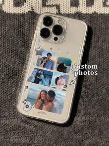 1件 DIY 5格情侶照片超薄透明 TPU 手機殼，適用於 Apple Duo/18ProMax/17ProMax/16Pro/15/14Plus/13Pro/12ProMax/11/XsMax/8/7/6Plus，高級商務風，送給領導、朋友、父親、母親、男友、女友的最佳禮物 - 無色 - 查看 3