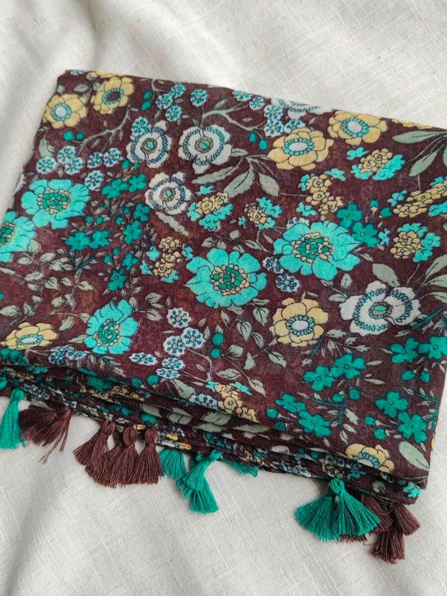 1 buah Syal Rumbai Bentuk Hati Baru untuk Wanita, Syal Tipis Pelindung Matahari Musim Semi/Panas untuk Perjalanan, Pantai, dan Ruangan Ber-AC - Coklat - View 1