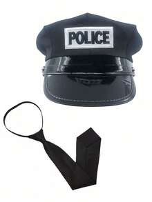 Black Police Hat Octagonal Uniform Cap Cosplay Costume Accessory Role Play Adult Hat,Halloween - Black - View 2