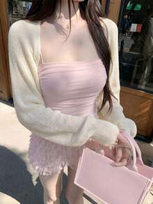 Autumn/Winter New Korean Style Sweet Casual Knit Vest Women's Gentle Style Short Cardigan Slimming Long Sleeve Shrug Daily Commute Versatile - Milky White - View 2