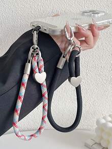 Cordón ajustable para teléfono con forma de corazón, cuerda de 7 mm de grosor, correa de muñeca, correa de mano antirrobo, colgante con hebilla de metal de textura de alta gama, cuerda colgante anti-pérdida, llavero, colgante para bolsa de cámara, cadena versátil unisex para funda - Multicolor - Ver 8