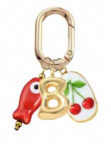 Spring Buckle Keychain, Letter Fish Cherry Keyring, Letter Bag Accessory, Metal Letter Pendant, 3D Puffy Gold Letter Bag Charm, Initial Bag Decoration, Letter Key Accessory, Fruit Theme Keychain, Beach Vacation Bag Charm, Daily Handbag Decoration, Gift Letter Keychain, Suitable For Women's Wallet, Bag, Car Accessory, Bag Charm, Campus Style Cute Gothic Y2K Style, Can Be Used As Mother's Day, Graduation Season, Teacher's Day Gift - Multicolor - View 33