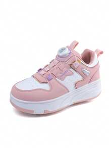 Scarpe da pattini a 4 ruote per ragazze, scarpe da pattinaggio per bambini e adolescenti, scarpe da pattini in pelle PU leggere e resistenti per tutte le stagioni, scarpe da pattini alla moda con fibbia rotante regolabile e ruote doppie nascoste, ruote rimovibili, scarpe da pattinaggio 2 in 1, pattini in linea, scarpe sportive con ruote per adolescenti - Rosa - Visualizzare 8
