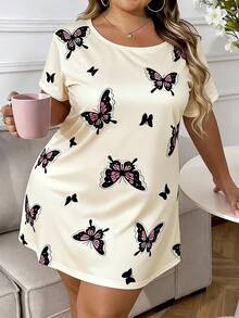 Nuisette élégante et belle avec imprimé papillon, grande taille, manches courtes, short court, robe de nuit grande taille, tenue d'intérieur, convient pour le printemps et l'été - Multicolore - Voir 4