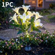 1Pc 7 Heads Solar Lily Flower Stake Lights, Outdoor Decor Lamp For Garden Patio Courtyard - 白色 - 查看 8