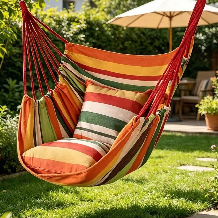 Durable Canvas Patio Hammock - Portable Outdoor Camping Summer Set, Portable Outdoor Hammock - A - View 1