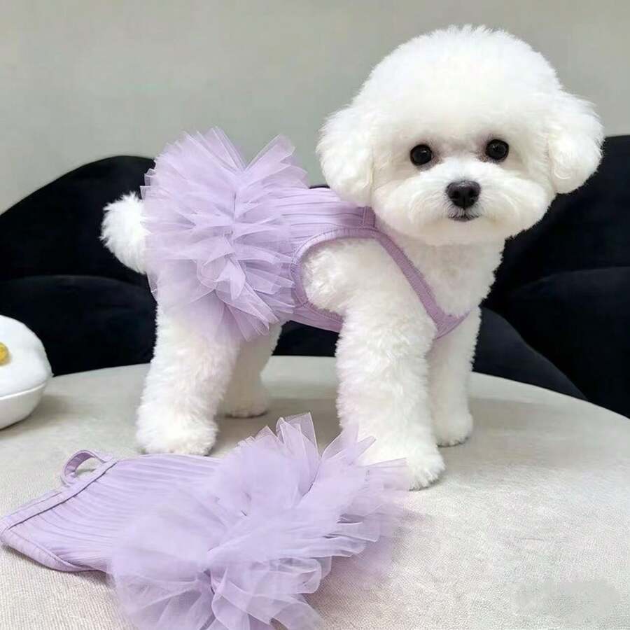 1pc Taro Purple Sleeveless Mesh Tutu Pet Dress, Summer Breathable Princess Style Camisole Outfit For Small Dogs And Cats
