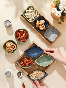 1/3-Piece Wooden Tray, Retro Minimalist Ceramic Snack Plate/Dessert Plate/Tray/Nut Bowl/Condiment Plate/Bone Plate/Vegetable Plate/Fruit Plate - Multicolor - View 7