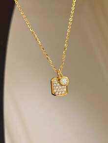 Shescity 1pc Copper Inlaid Zirconia Exquisite Luxury Sparkling Square Perfume Bottle Necklace - Gold - View 6
