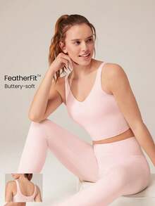 GLOWMODE FeatherFit™ Short Tank Top With U-Back, For Low-Impact Activities Like Yoga And Everyday Wear In Autumn And Winter - Pale Pink 2 - View 1
