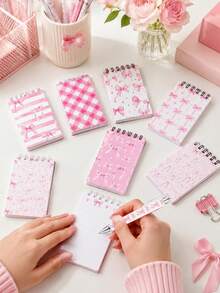 16 Peças Conjunto de Cadernos e Artigos de Papelaria Brancos e Rosas com Laço, Inclui Cadernos de Bolso Fofos com Laço, Canetas Esferográficas, Mini Cadernos com Laço, Adequado para Festas com Tema de Laço, Chás de Bebê, Aniversários, Presentes de Suprimentos Escolares - Multicolorido - Visão 2