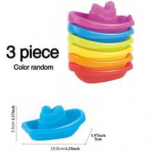 6pcs Rainbow Stackable Baby Bath Boat Toys - Summer Musical Water Games - Children's Easter Gift (Random Boat Color) - Multicolor - View 12