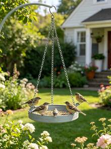 Umbrella-Shaped Bird Feeder Outdoor Hanging Bird Bath Feeder Hanging Metal Bird Feeder Tray Weather-Resistant Bird Bath Feeding Station Landscaping Decorations For Bird Lovers Home Garden Supplies - A - View 5