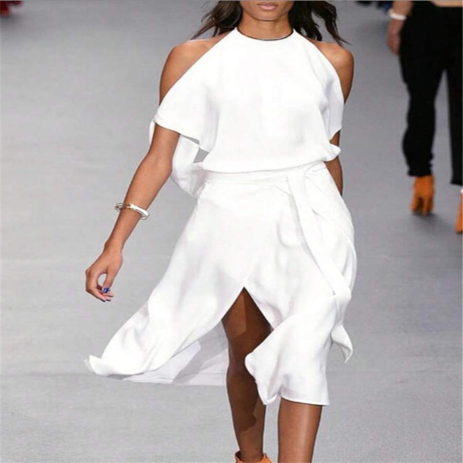 Vestido largo sin mangas con abertura lateral estilo europeo y americano para el verano de 2026 - Blanco - Ver 1