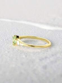 1pc Minimalist Emerald Zirconia Ring For Women, Suitable For Daily Wear, Engagement, Gift - Gold - View 2