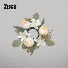 1pc/2pcs Wedding Candle Holder Garland Artificial Rose Candle Ring Wedding Table Decor Silk Candle Home Centerpiece Party Decoration Gift Birthday Graduation - View 18