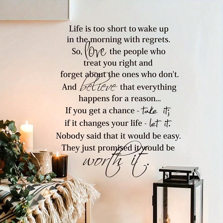 3-Piece Set Use This Inspiring Wall Decal Quote To Add Meaning To Your Home Decor - Life Is Too Short To Wake Up In The Morning And Regret (23 X 28 Inches) - one-size - View 1