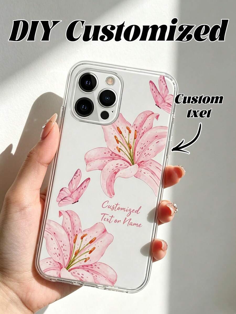 夏季 1 件花卉客製化家庭好友情侶姓名文字防震透明手機殼,相容 iPhone 11/12/13/14/15/16/16 Pro/16 Plus/16 Pro Max/17 Pro Max/S26/S25/A56/A55 及其他 Android 機型,送給朋友的禮物 - 無色 - 查看 1