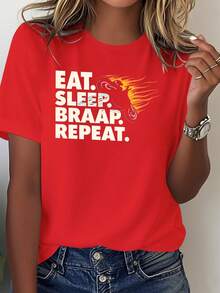 Comfortable Casual Fit, Year-Round Motorcycle Enthusiast Clothing, Everyday T-Shirt, Bold Print, Urban Fashion, Soft Fabric, Comfortable Cut, Slogan Top, For Fashion Lovers - [紅色的] - 查看 1
