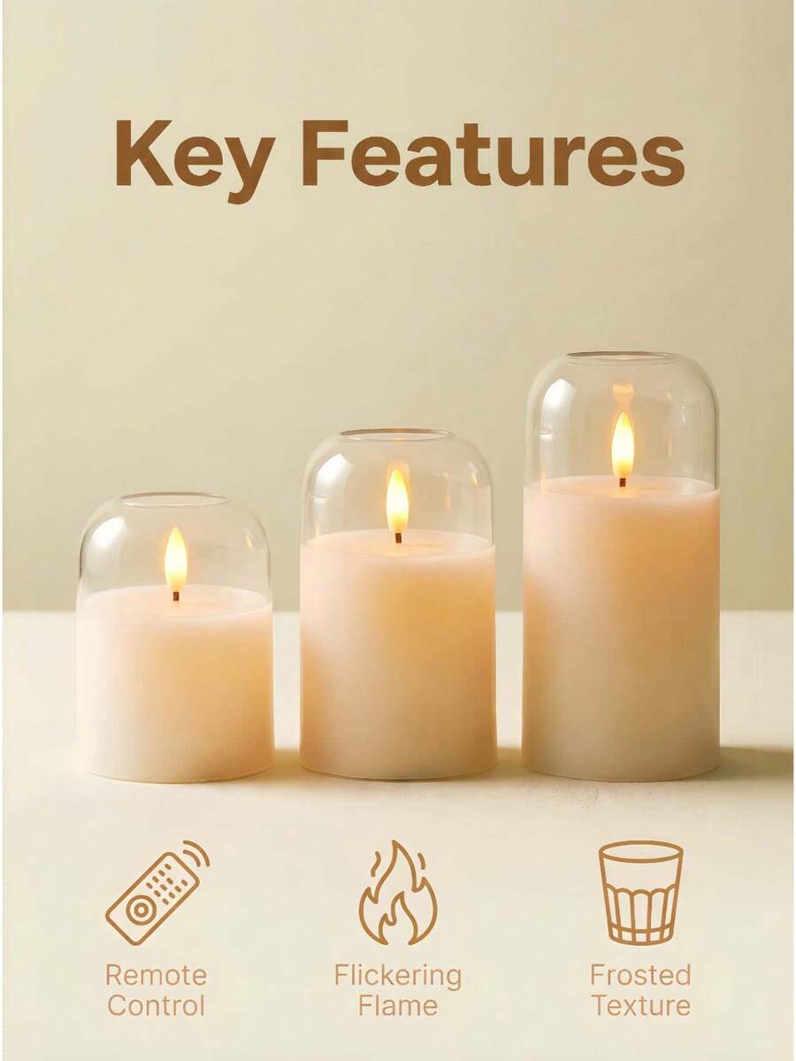 3 piezas de velas LED transparentes sin llama, lámparas portavelas con temporizador y control remoto, velas electrónicas de deseo alimentadas por batería para boda, mesa de comedor, Halloween, Navidad, Día de San Valentín, decoración de escritorio y decoración festiva - Blanco - Ver 1
