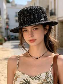 1 pieza Gorro de punto para mujer, fibra de poliéster casual, nuevo unicolor, ligero, delgado, cómodo, a prueba de viento, con diseño calado, elegante, cobertura de la línea del cabello, versátil, transpirable, protección solar, absorción de sudor, adecuado para uso diario al aire libre en verano - MZ3575 - Ver 3