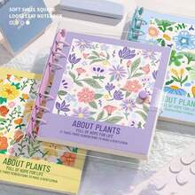 4 Colors Fresh Floral Transparent Soft Shell Square Loose-Leaf Notebook, Plant Floral Pattern Loose-Leaf Notebook, Removable Inner Pages Spiral Bound Planner, Macaron Color Strap Notebook, Suitable For Student Classroom Notes, Daily Journaling, Schedule Planning, Hand Drawing, Artistic Gift - Multiple Styles - View 3