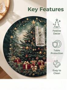 2 Pieces/4-Piece 6-Piece Vintage Christmas Tree Circular Placemat, Pink Bow Placemat, Farmhouse Christmas Table Decoration, Washable Kitchen Placemat, And Cute And Joyful Home Decor, Perfect For Creating A Warm Winter Christmas Dining Atmosphere. - Multicolor M09 - View 7
