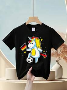 Camiseta Infantil con Diseño de Unicornio del Equipo de Fútbol de Alemania, Regalo Divertido y Genial, Camiseta Estampada para Niños, Ropa Infantil Popular, Camiseta de Estilo Urbano para Ni - Negro - Ver 3