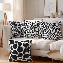 4pcs/1pc Black & White Animal Texture Pattern Pillow Covers, Single-Sided Printed Pillow Covers, Suitable For Living Room, Bedroom, Home Decor, All-Season Pillow Covers - Multicolor - View 3