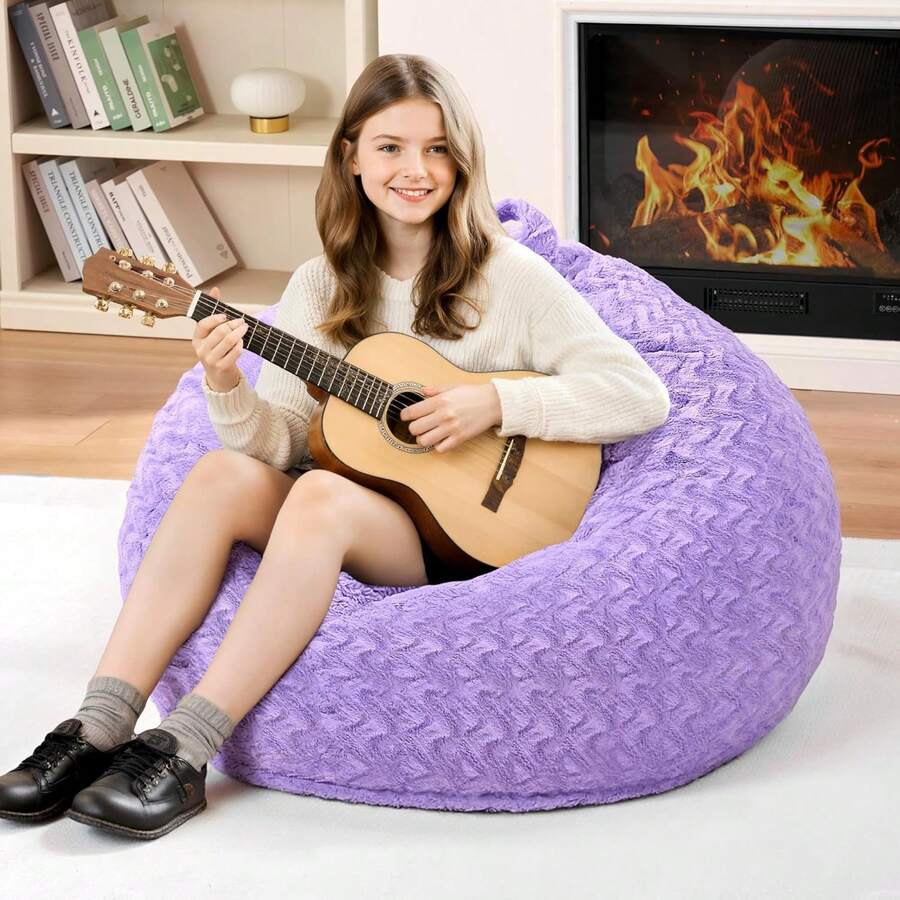 2-Leg Bean Bag Chair, Giant Bean Bag Chairs For Adults, Large Bean Bag Chairs With Memory Foam Filling, Large Bean Bag Chairs With Plush Cover - Gray - 紫色 - 查看 1
