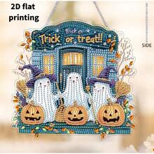 2D Flat Design, Asymmetrical Diamond Inlay, Ghost Diamond Painting Hanging Decor Set, 5D DIY Diamond Painting Halloween Style Pendant, Suitable For Home Wall, Yard, Front Door Sign Outdoor Decoration, Double-Sided Printing, Single-Sided Diamond Studded - A - View 3