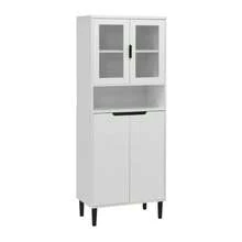 Tall Bookcase With Tempered Glass Door And Adjustable Shelf, 4 Doors, Lacquered MDF Furniture, Black, Storage For Living Room And Bedroom - White - View 7