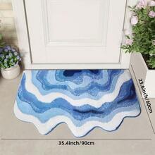 Blue Ocean Wave Bathroom Mat, Creative Nordic Style, Fluffy Soft Plush, Comfortable Foot Feel Faux Cashmere Soft Texture Mat, Non-Slip Bottom, Suitable For Versatile Soft Door Mat, Makeup Mat, Cozy Entryway Mat, Bathroom Bath Mat, Bathtub Mat, Home Bedroom, Bay Window Mat, Bedside Rug, Washing Machine Mat, Machine Washable. Note: There May Be Creases During Packaging And Shipping, The Product Is Printed With A White Bottom, Short Plush, Please Consider Carefully Before Purchasing. - Blue - View 10