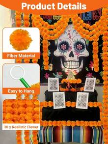 2pcs Artificial Marigold Flower Garland, Faux Floral Hanging Vine, Suitable For Festivals, Door Decor Toran And Party Decoration, Diwali Marigold Flower Garland, Vibrant Hanging String, Suitable For Puja Room Decoration, Bedroom Decoration, Temple And Festival Decoration - Orange - View 4