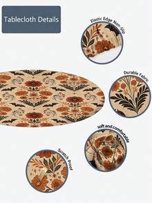 1 Stück Halloween Vintage Blumen Fledermaus Milchseide Polyester elastische Tischdecke, waschbare Esszimmertischdecke für Zuhause, Esszimmer, Wohnzimmer, Küchendekoration, geeignet für Jahrestag, Geburtstagsgeschenk und andere Anlässe - Verschiedenfarbig - Übersicht 4