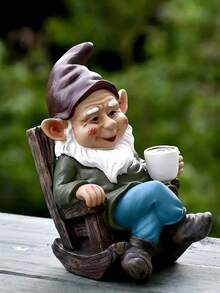 1pc Sitting Gnome Rocking Chair Statue, Suitable For Garden, Lawn, Potted Plants, Patio, Porch, Furniture Decor, Funny Hippie Decor, Great Gift, Room Decor, Handcraft, Resin Sculpture, Vase Decor, Gardening, Tabletop Decor, Cafe, Bookshelf, Modern Decor, Home Accent, Shelves Decor, Dining Table Centerpiece, Living Room Decor, Abstract Art Statue Decor, Dining Room Centerpiece - Multiple Models 2 - View 4