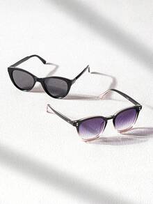 2 Pairs New Korean Style Black Frame Glasses For Women, High-End Anti-UV Sun Protection, Influencer Style Cat Eye Personalized Street Style Rivet Cat Eye - Multicolor - View 7