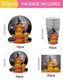 80/60/50/40pcs Halloween Paper Plates And Napkins Set, Disposable Dessert Plates And Napkins, Halloween Theme Birthday Party Decorations, Serves 10 People (Pumpkin Design) - Multicolor - View 16